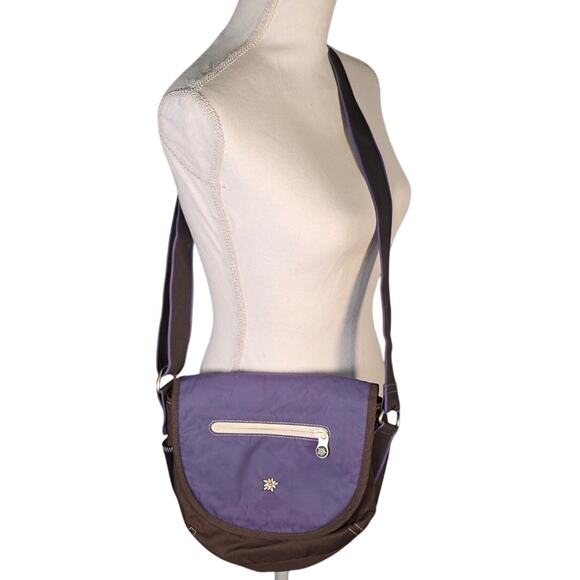 Sherpani Purple Brown Floral Nylon Crossbody Messenger Travel Bag Adjustable - Picture 1 of 13